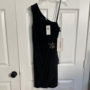 NWT Max & Cleo Black One-Shoulder Dress with Star Accent